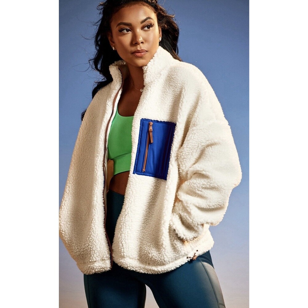 Fabletics Rylan Sherpa Jacket Womens XL Bone White Teddy Fleece Full Zip